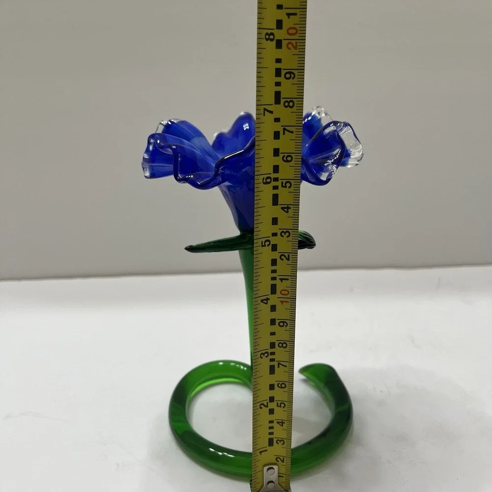 Vintage Hand-Blown Art Glass Flower Vase Candle Holder Cobalt Blue 6x4